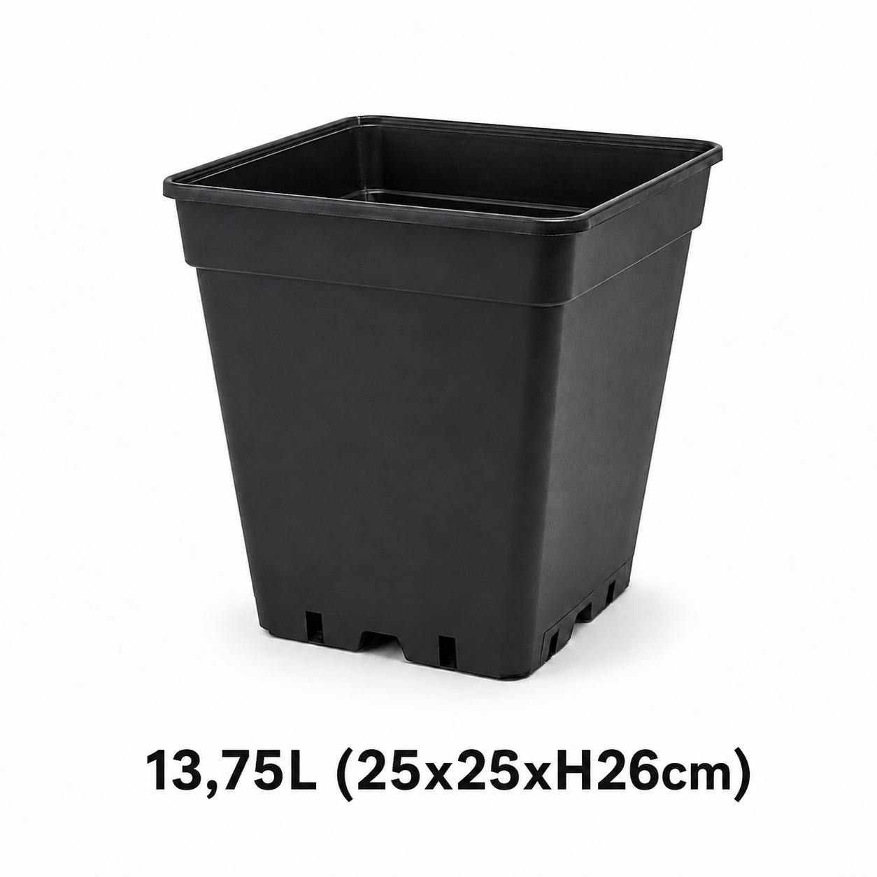 Vierkante pot 13,75L zwart (25x25xH26cm)